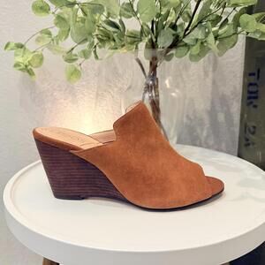 Sole Society Drew Suede Cognac Mule Wedge Brown Womens 8.5 Like New